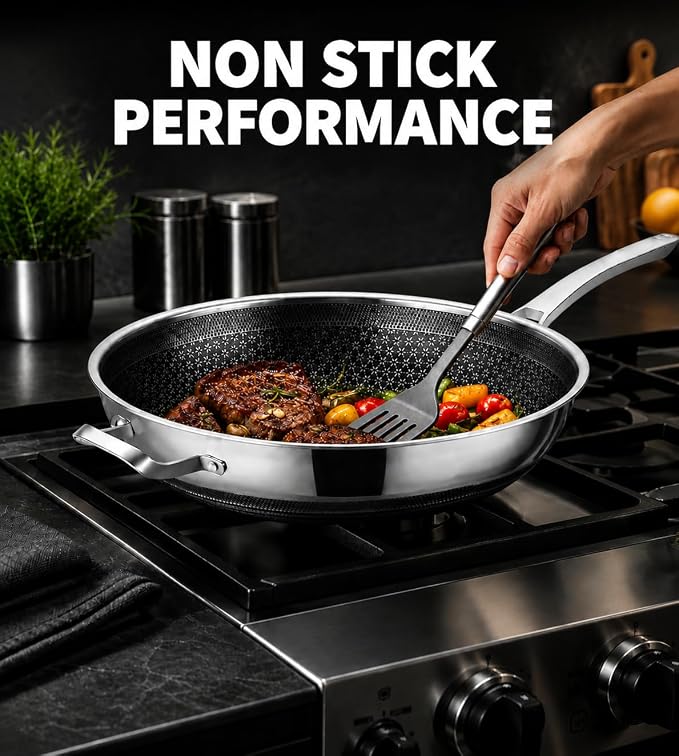 Toutrop Wok,13 Inch Hybrid Woks & Stir-Fry Pans Nonstick, Large Stainless Steel Wok with Lid,Induction Non Stick Woks,PFOA Free Cookware,Dishwasher And Oven Safe