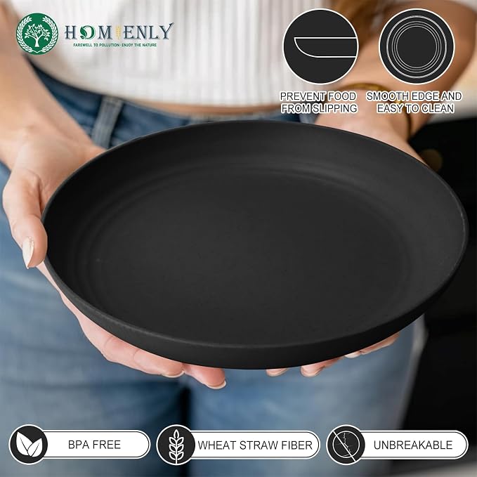 Premium Wheat Straw Dinner Plates, Reusable 8 PCS Unbreakable Plates 10 inch Plate Set, Alternative Plastic Plate Microwave and Dishwasher Safe Plates Set for Home - GreyStone
