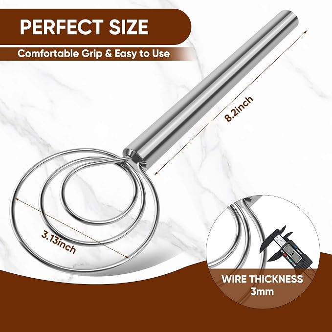 Maxjoy Danish Dough Whisk Stainless Steel for Sourdough Bread | Dutch Dough Hook, Replaces Dough Mixer Spoon & Stick, Food Grade & Rust Resistant, Easy Clean & Dishwasher Safe, Baking Tool