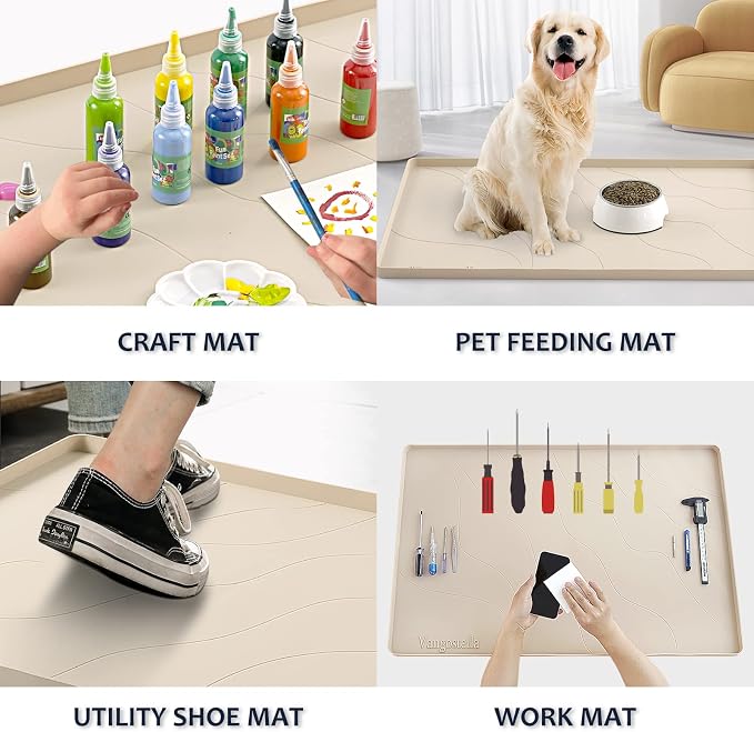 Heavy Duty Silicone Under Sink Mat for Kitchen&Bathroom 28" x 19",Waterproof Under Sink Rubber Mat Drip Tray, Raised Edge Under Sink Liner,Prevent Drips, Leaks, Spills,Beige