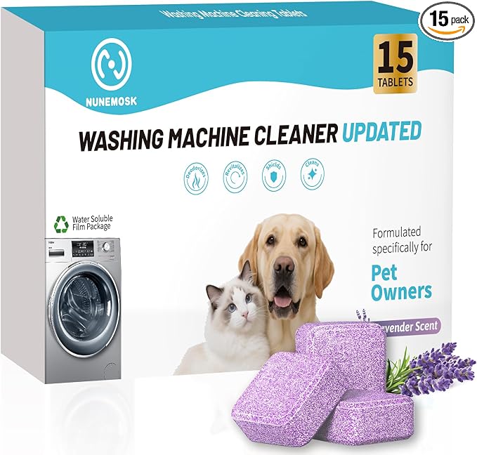 Washing Machine Cleaner,Formulated for Pet Owners,Purple 15 Pack | 1+Year Supply,Compatible with HE, Top & Front Load Washer,Septic Safe,Fresh Scent,Removes Residue,Remove Stubborn Pet Hair