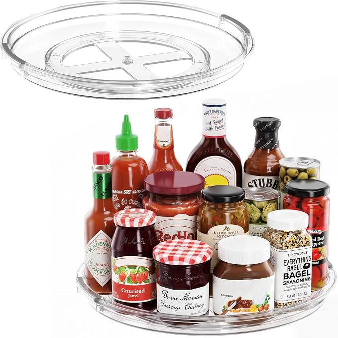 LAMU 2 Pack 11.8 Inch Lazy Susan Organizer Turntable for Cabinet, with High Edges to Prevent Falling, Large Clear Lazy Susan for Kitchen, Pantry, Refrigerator, Countertop, Table, Bathroom