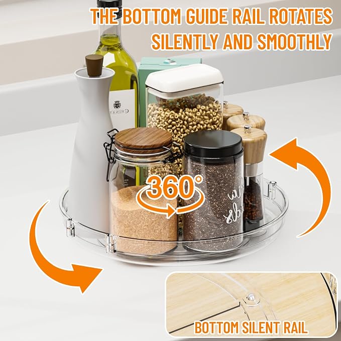 4 Pack Rotating Small Lazy Susan Turntable Organizer for Cabinet,9.5 Inch Clear Acrylic Spice Rack,Turn Table Organizers for Refrigerator,Kitchen,Pantry and Vanity Makeup,Bathroom Countertop Organizer