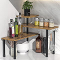 JayRex Kitchen Countertop Organizer 3-Tier Corner Shelf, Rustic Brown | Space-saving corner design organizes spices, skincare and toiletries on kitchen and bathroom counters.