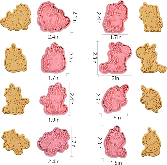 8 Piece Unicorn Cookie Cutters With Plunger Stamps Set, Biscuit Molds | Different Shapes Unicorn Shape Embossing Cookie Stamp With Unicorn Head For Biscuit Fondant Cheese Baking