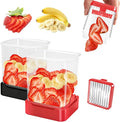 2 Pack Fruit Slicer Cup for Strawberry, Banana, Hard-Boiled Egg - Detachable Cutter with Push Plate - Rapid & Safe Slicing Kitchen Gadget for Quick Meal Prep(Black + Red)