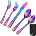 40-Piece Rainbow Silverware Set for 8, 18/0 Frosted & Mirror Finish Stainless Steel Vintage Flatware Set, Modern Cutlery Set for Home Wedding Restaurant Housewarming Party Event Serving For 8