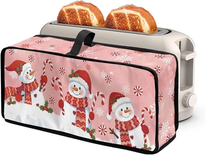 ZDCUSTOM Christmas Toaster Cover 2 Slice Pink Snowman Toaster Covers Long Slot Slim Dust Protector, Machine Washable Thin Small Appliance Covers for Kitchen