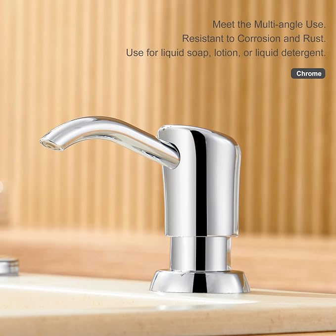 Dish Soap Dispenser for Kitchen Sink, 17 oz Bottle, Chrome | Refills From The Top, No-Leak ABS Pump, DIY Installation, 360° Swivel, Fits 1–1.5 in Sink Holes; for Dish Soap or Lotion
