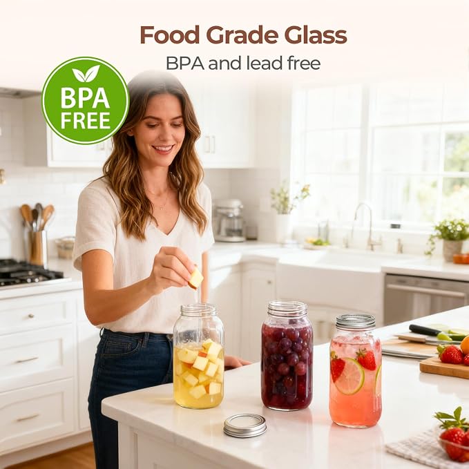 ComSaf 64 oz Wide Mouth Mason Jars 3 Pack, Half Gallon Glass Jars with Lids | BPA-Free Materials, Large Size, Canning Pickling Sauce, Meal Prep Salad, Sourdough, Flour And Sugar For Baking, Food Storage