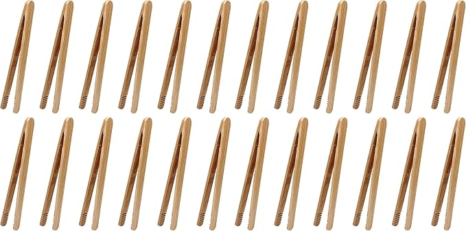12 Pcs Bamboo Tongs 7 Inch Bamboo Toast Tongs for Serving Pickle Muffin, Cheese Fruits Salad, Toast & Bread (Pack of 2)