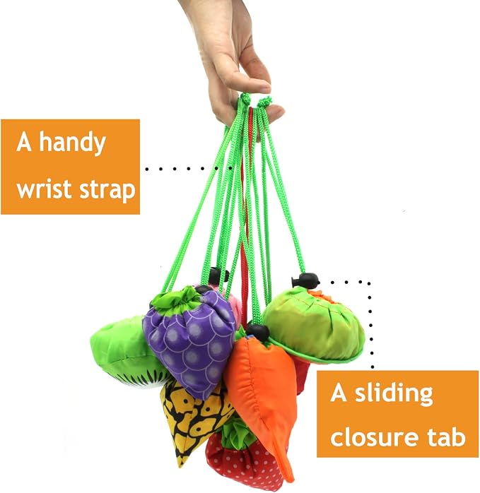 10PCS Fruits Reusable Grocery Shopping Tote Bags Folding Pouch Storage | Reusable Grocery Bags Foldable Machine Washable Reusable Shopping Bags,Lightweight Polyester Fabric