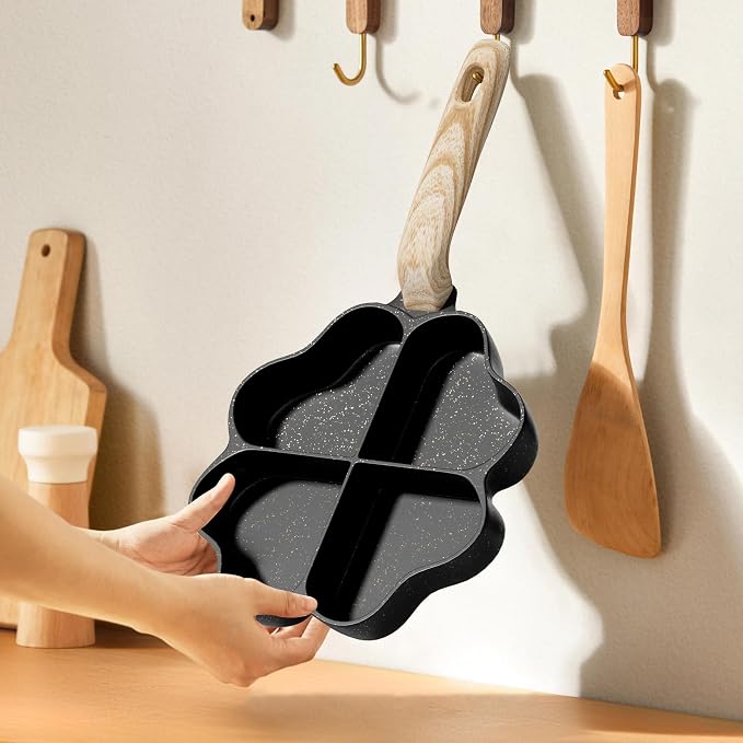 Caannasweis Egg Omelette Pan, 4-Cup Nonstick Granite Omelette Skillet Breakfast Frying Pan Egg Cooker Suitable for Gas Stove & Induction Cookware, PFOA PFOS Free, Black Heart Shaped
