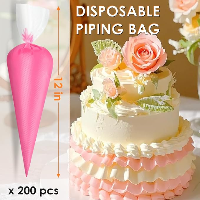 HOTEC 200Pcs 12 Inch Anti-Burst Disposable Piping Bags, Non-Slip Food Grade BPA-Free Pastry Bags for Cake, Cupcake, Cookie Cream Frosting Decorating Baking Supplies