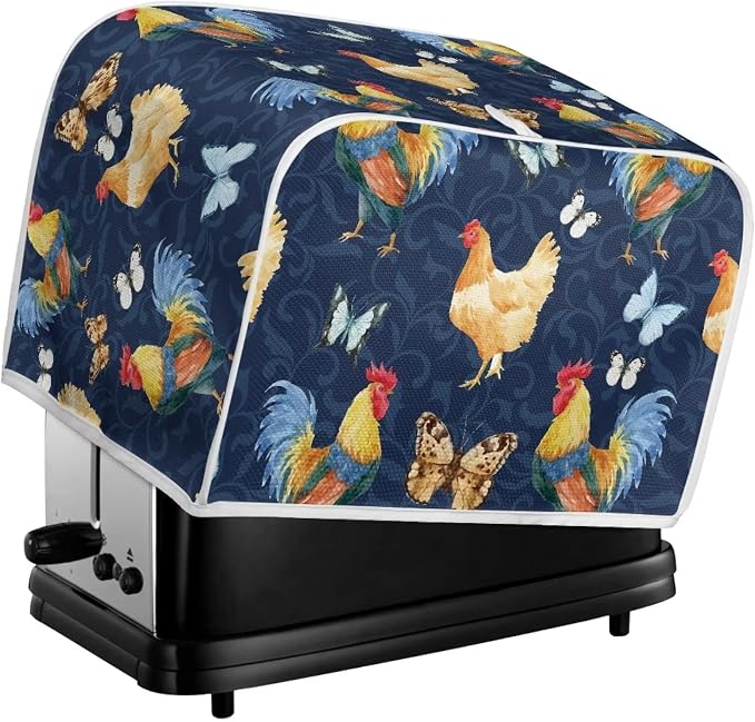 Butterfly Rooster 2 Slice Toaster Cover - Chicken Print Bread Maker Cover - Dust and Fingerprint Protection, Machine Washable