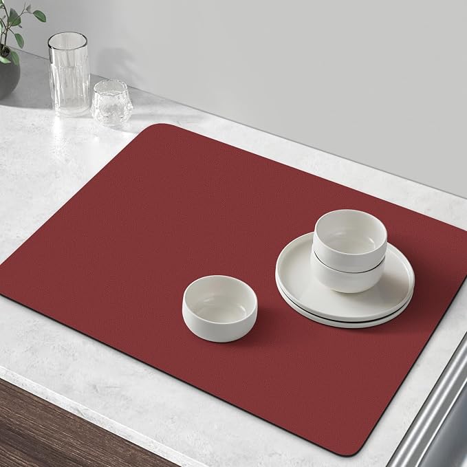Coffee Mat Super Absorbent Dish Drying Mat Coffee Bar Mat 12"x 19", Red | Match with Coffee Machine Accessories Large Drying Mats for Kitchen Counter
