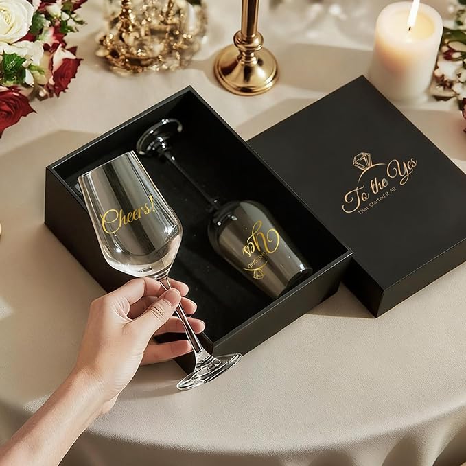 AW BRIDAL Fiance and Fiancee Enagagement Gifts Wine Glasses Set of 2 | Bridal Shower Bachelorette Gifts for Bride and Groom to Be, Wine Glass Gift Basket for Newly Engaged Couple 2026