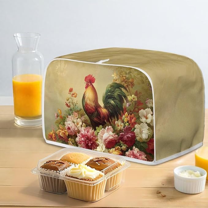 Rooster Peony Printed Toaster Cover Farm Hourse Bread Maker Cover Dustproof Oven Covers Kitchen Small Appliance Covers 2 Slice Toaster Oven Protector, S, Green
