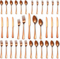 30 Pcs Rose Gold Silverware Set for 6, Food Grade Stainless Steel Flatware Set, Eating Utensils Sets Include Fork/Knife/Spoon, Reusable Cutlery Set for Home Kitchen, Dishwasher Safe, Round Edge