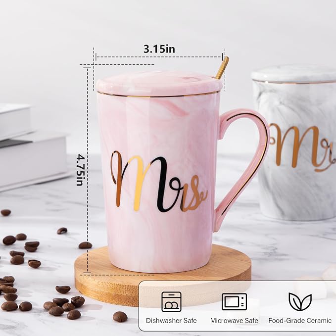 Biching Wedding Gifts for Couples 2026, Bridal Shower Engagement Gift | Gifts for Anniversary Bride and Groom, 14oz Ceramic Mr and Mrs Mug Set with Real Gold Foil, Greeting Card, Gift Box