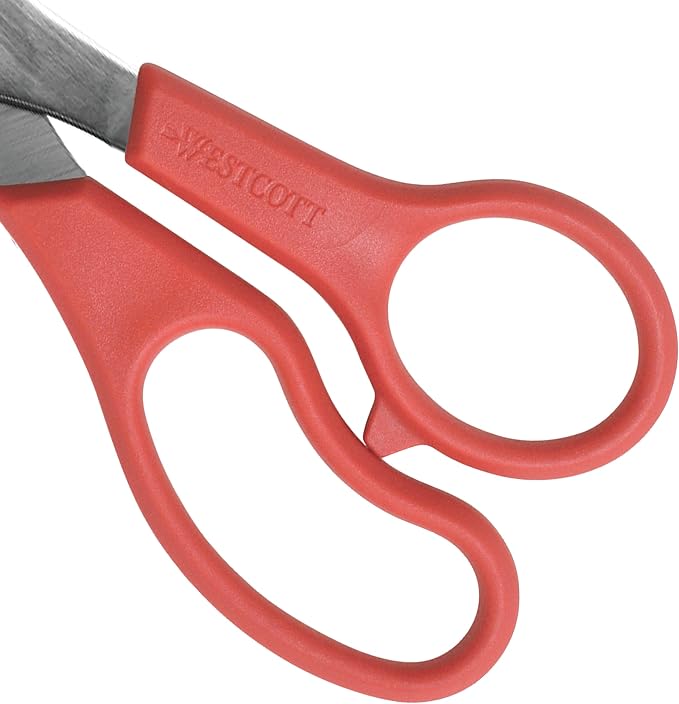 Westcott 8" All Purpose Value Stainless Steel Straight Scissors, Red