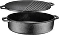 Bruntmor 6.8 Quart Cast Iron Skillet with Reversible Grill Griddle Lid - 3-in-1 Round Cast Iron Pan for Frying, Grilling, Dutch Oven Cooking - Roasting Pan with Lid, Camping Cookware, Black
