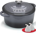 Overmont Enameled Cast Iron Dutch Oven - 4.5QT Pot with Lid Cookbook & Cotton Potholders - Heavy-Duty Cookware for Braising, Stews, Roasting, Sourdough Baking grey