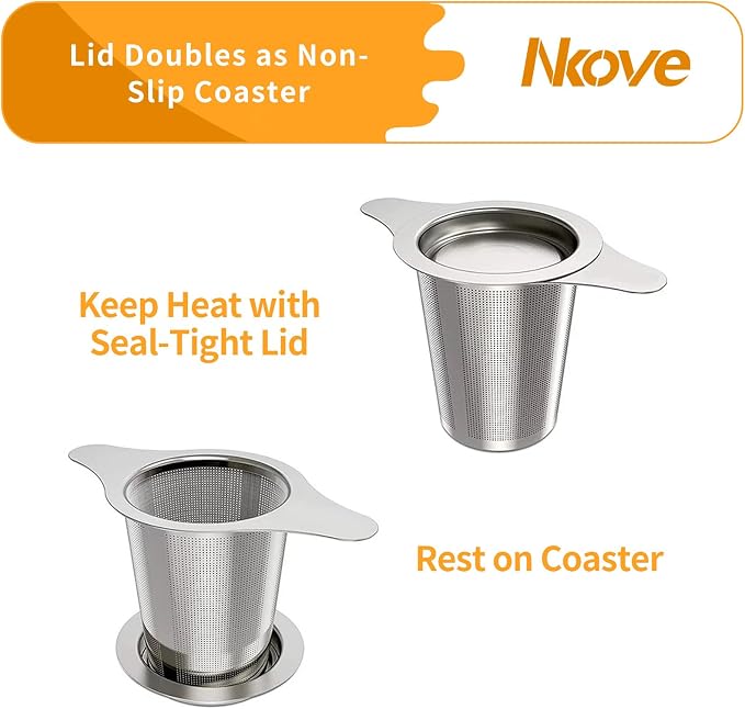 NKOVE Stainless Steel Tea Infuser, Loose Leaf Tea Strainer, Fine Mesh | Universal Tea Filter for Teapot Cup Mug, Reusable Tea Steeper Basket with Fine Mesh, Stainless Steel Infuser