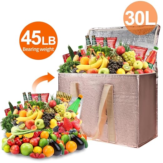 Bodaon 5-Pack Cooler Insulated Food Delivery Bag, Thermal Hot Pizza, X-Large Bags for Grocery/Catering/Shopping, Rideshare Delivery Bag, Large Cold Frozen Accessories, Gold