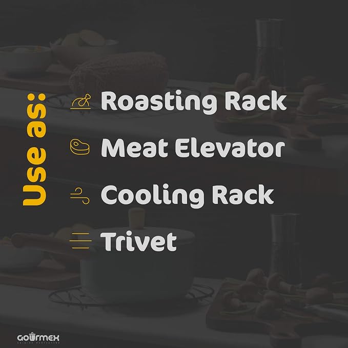 Black Oval Roasting Rack with Integrated Feet | Stainless Steel Kitchen Rack With Non-Stick Coating, PTFE Free | Oven and Dishwasher Safe | Ideal for Cooking, Roasting, Drying, Grilling