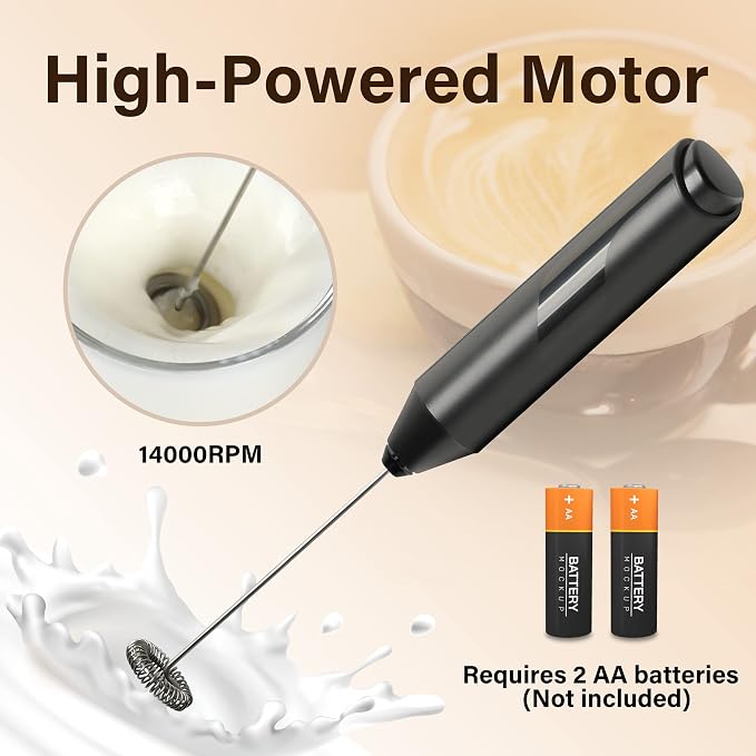 YSSOA Electric Milk Frother Handheld Battery Operated Automatic Milk Foam Whisk Drink Mixer for Coffee, Frappe, Latte, Matcha, Black