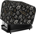 2 Slice Toaster Cover Boho Black Leaf Pattern Dust Proof Washable Kitchen Appliance Cover with Pocket, Oxford Fabric Countertop Toaster Protector for Standard Toasters Small Appliances