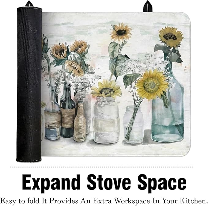 Sunflower Stove Top Cover for Electric Stoves,Spring Summer Floral Colorful Farmhouse Stove Top Cover Heat Resistant Cooktop Protector Non-Slip Washable Dish Drying Mat for Kitchen Decor 28"x20"