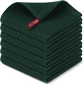 Kitinjoy Cotton Waffle 6-Pack Kitchen Towels, 12" x 12", Blackish Green | Ultra Absorbent, Super Soft, lightweight, Quick Drying Dish Rags for Washing Dishes