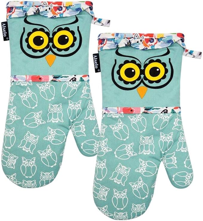 Alselo Oven Mitts, 7"x13.5", 1 Pair | Silicone Printed, Kitchen Mittens