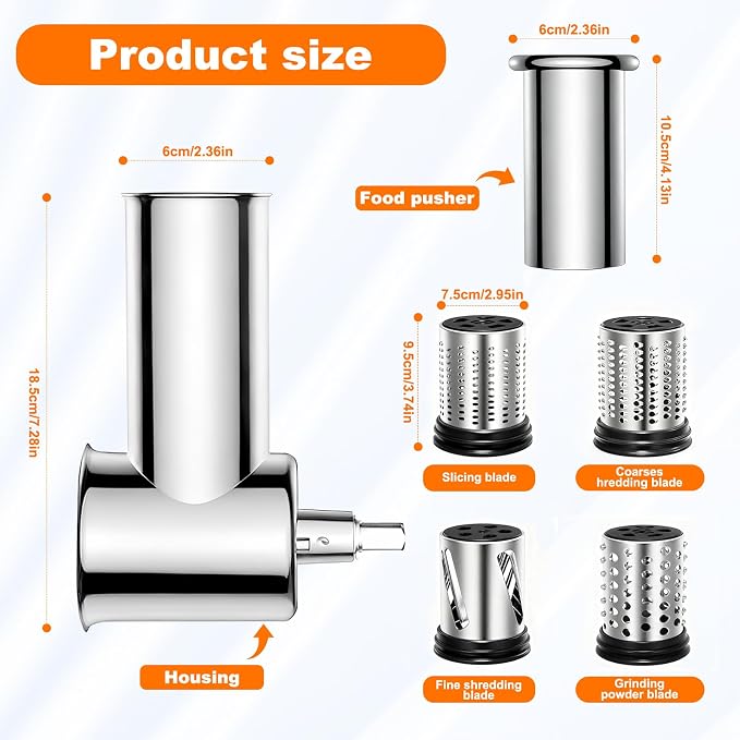 Stainless Steel Slicer Shredder Attachments for KitchenAid Stand Mixers | Vegetable Shredder, Cheese Grater, Salad Maker, Food Slicers Chopper Grinding Powder Accessories