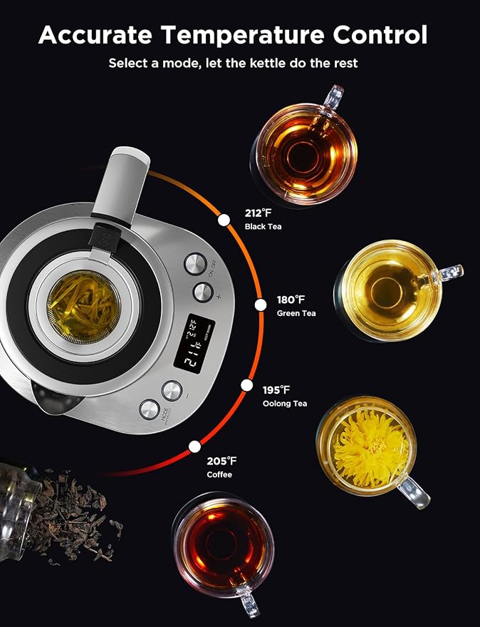 GoveeLife Smart Electric Kettle with Tea Infuser for Loose Leaf, 1.7 L Electric Tea Kettle with Brewing Program, Variable Temperature Control, 2 H Keep Warm & Auto Shut off, BPA Free, Sliver | Electric Tea Kettle with Brewing Program, Variable Temperat...
