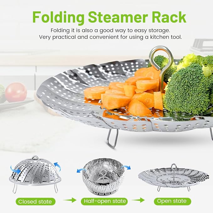 Sayfine Vegetable Steamer Basket, Premium Stainless Steel Veggie Steamer Basket - Folding Expandable Steamers to Fits Various Size Pot (Foldable Large)