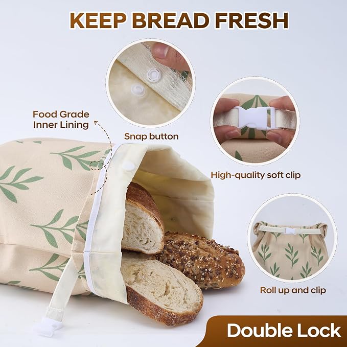 Reusable Beeswax Bread Bag for Homemade Bread & Sourdough Bread Storage – Waxed Bread Bags, Organic Beeswax Cotton Bag Preservation Storage to Keep Fresh – XL, L, M Set of 3
