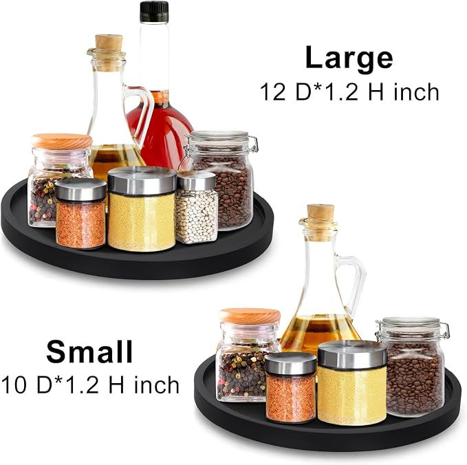 Wooden Lazy Susan for Table Top Organizer Round Tray Kitchen Counter Decor | 10" Small Black Wood Lazy Susan Turntable Cabinet Circle Rotating Bathroom Vanity Tray Coffee Bar Dining Table Accessories