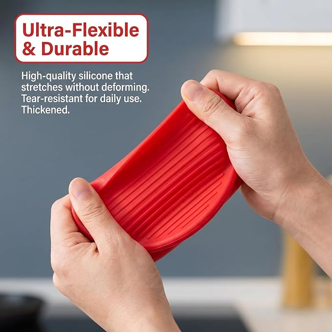 Silicone Cooking Pinch Grips Oven Mitts - Mini Finger Protector Pot Holder for Kitchen,Cooking,Baking,BBQ - Heat Resistant Gloves, 2 Pairs (Black and Red)