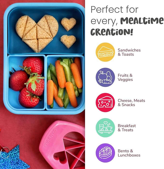 Sandwich Cutter for Kids Lunch, Crustless Bento 2-Pc Set, 1 Pack | Red Hearts food cutter for toddlers, bite-size uncrustable shapes, bento lunch accessory, BPA-free, dishwasher safe