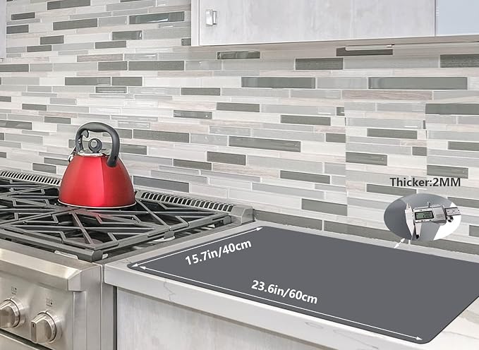 emolife Extra Thick Silicone Mats for Kitchen Counter, 23.6"x15.7", Grey | 2MM Thick Silicone Mat for Countertop Protector, Heat Resistant, Non-Slip Multipurpose Mats