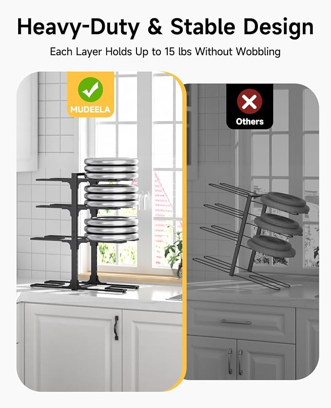MUDEELA 8-Tier Pots and Pans Organizer under Cabinet, 20.8" H Heavy Duty | 120LBS capacity, 2 Installation Options, Heavy-duty pot rack holds cast-iron pans, skillets, griddles and shallow pot