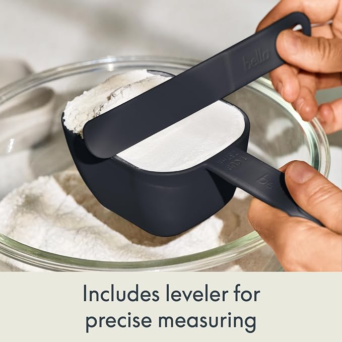 bella 9-Piece Nested Measuring Cups & Spoons Set, Stackable, 4 Cups, 4 spoons, 1 Leveler, Non-slip handles, Kitchen Cooking Baking Measuring Set, BPA Free, Dishwasher Safe, Slate