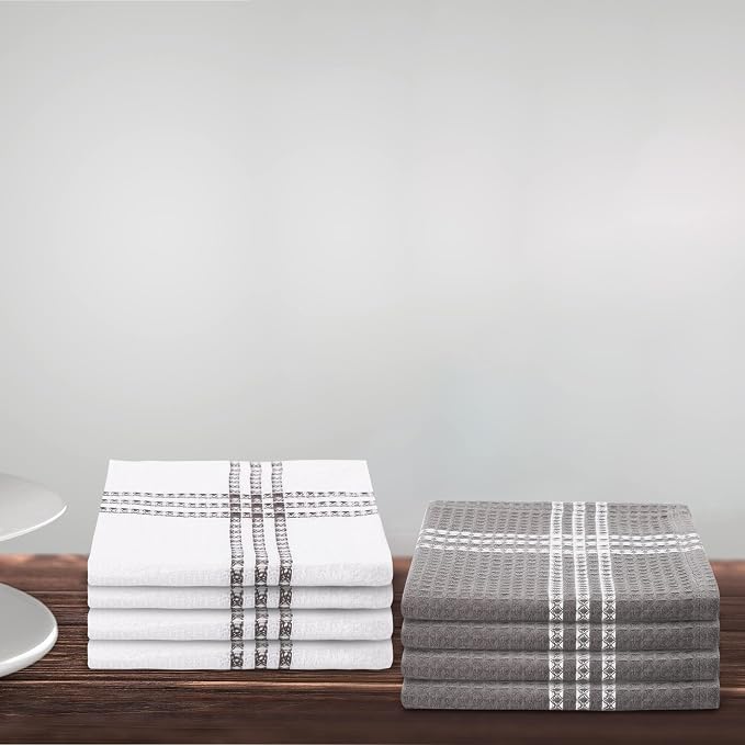 Urban Villa Kitchen Towels Cotton Dish Towels 12”x12” (Set of 8) Grey White