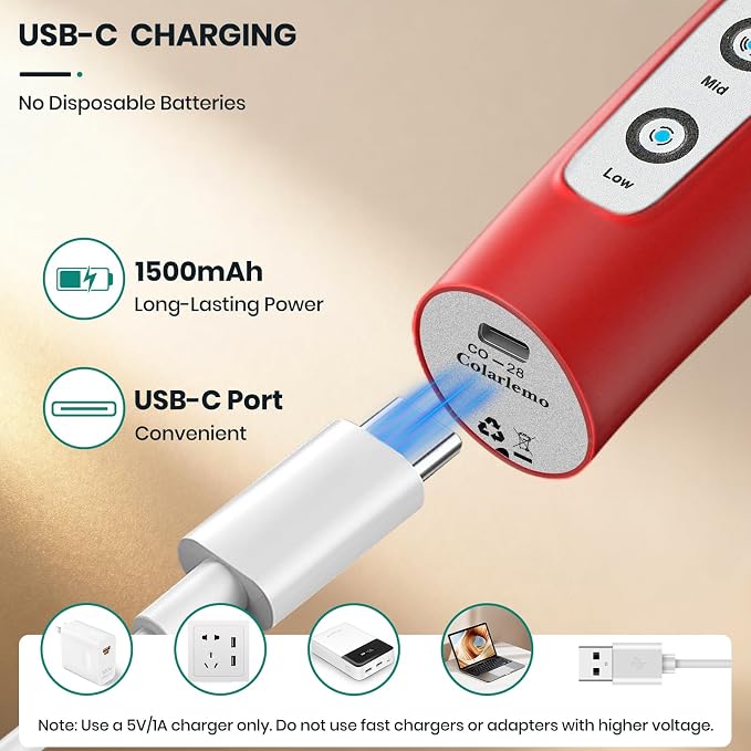 Colarlemo Milk Frother Handheld Rechargeable with Stand, Frother Wand Drink Mixer Electric Whisk for Coffee, Detachable With 3 Stainless Whisks, Hand Mixer for Lattes, Cappuccino, Matcha, Egg, Red