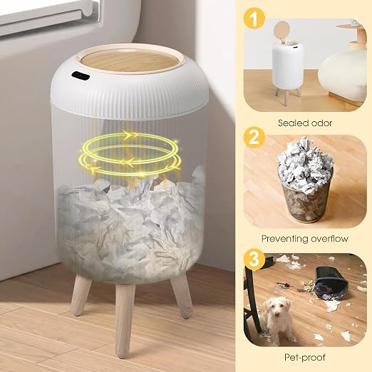 Motion Sensor Bathroom Trash Can,3 Gallon Auto Touchless Trash Bin | Automatic Garbage can with Lid and Legs,Electric,Tall,Plastic,Small White wastebasket for Bedroom,office,kitchen,RV,Toilet