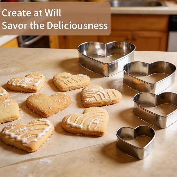5 Pcs Heart Cookie Cutter,Heart Shaped Cookie Cutters for Baking | Stainless Steel Biscuit Cutters for Valentine's Day Birthday, Wedding,Holiday,Party