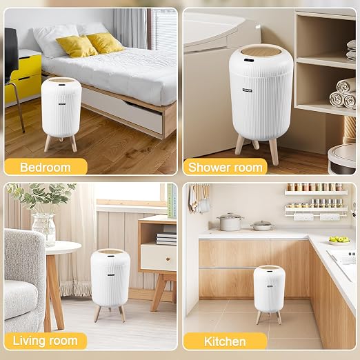 VZZNN 2 Pack Automatic Motion Sensor Trash Cans, 3 Gallon / 11L Touchless Trash Bins with Removable Legs, Slim Waterproof Design for Bathroom, Kitchen, Bedroom, and Office - White